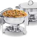 SUPER DEAL Upgraded 5 Qt Full Size Stainless Steel Chafing Dish Set of 2 Pack Round Chafer Buffet Catering Warmer Set w/Food and Water Pan, Lid, Solid Stand and Fuel Holder