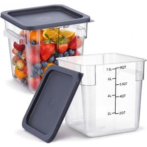 Suclain 2 Pcs Square Food Storage Container Polycarbonate Clear Food Container with Gray Lid Commercial Rice Storage with Gray Graduations for Commercial Kitchen(8 Qt)