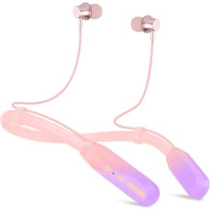 Lecefty Neckband Bluetooth Headphones, 200H Extra Long Playtime Wireless Stereo Neckband Earbuds with Microphone, Waterproof Balanced Armature Drivers in Ear Headset for Sports/Workout (Pink-Purple)