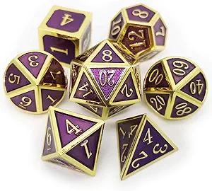 Haxtec D&D Metal Dice Set Gold Purple DND Dice Compatible with Dungeons and Dragons Gifts RPG Roleplaying Dice