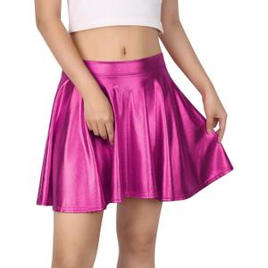 HDE Women's Casual Fashion Flared Pleated A-Line Circle Skater Skirt (Hot Pink), Extra Large 
