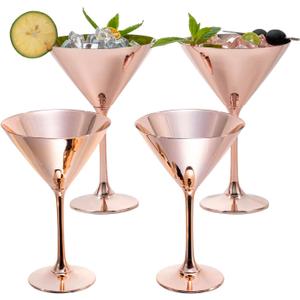 MyGift 8 oz Modern Copper Tone Martini Glasses, Elegant Metallic Plated Stemmed Cocktail Glasses, Set of 4