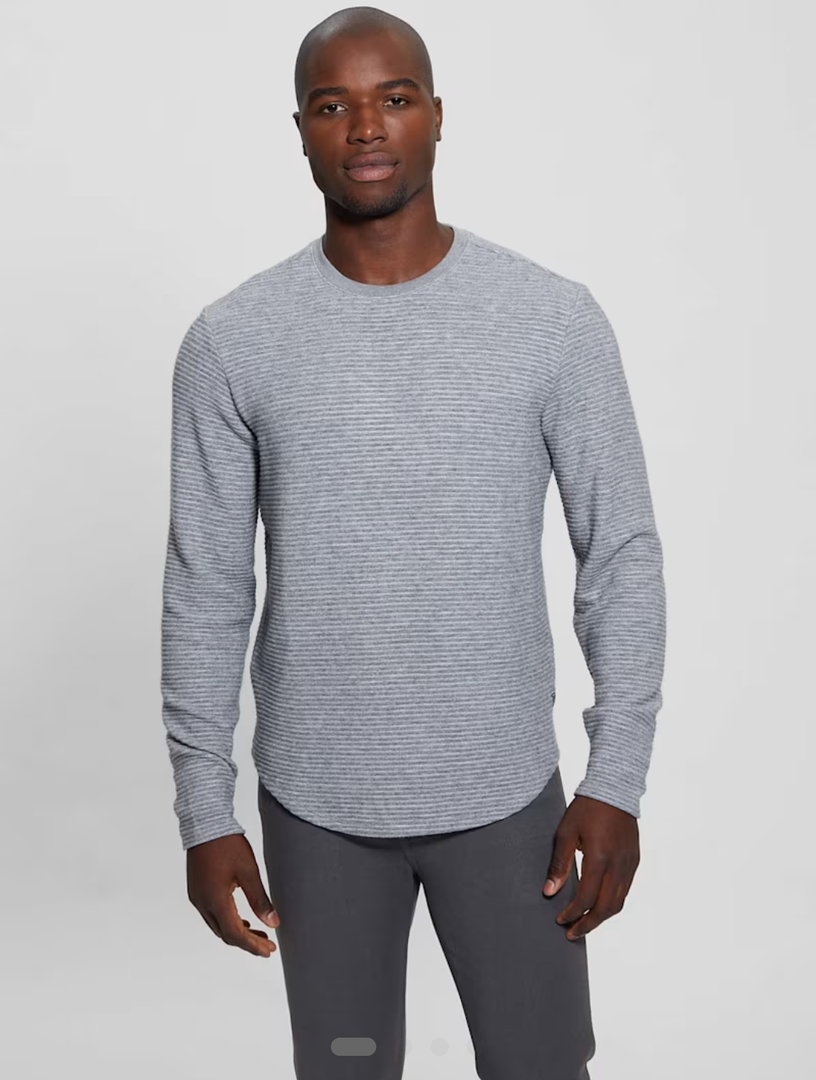 Guess Longsleeve Hudson Linear Texture Crew - Gris Chine Multi, Size XL