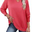 StunShow Women Sweatshirts Long Sleeve Shirts V Neck Casual Cute Loose Fit Lightweight Pullover Tops (L)