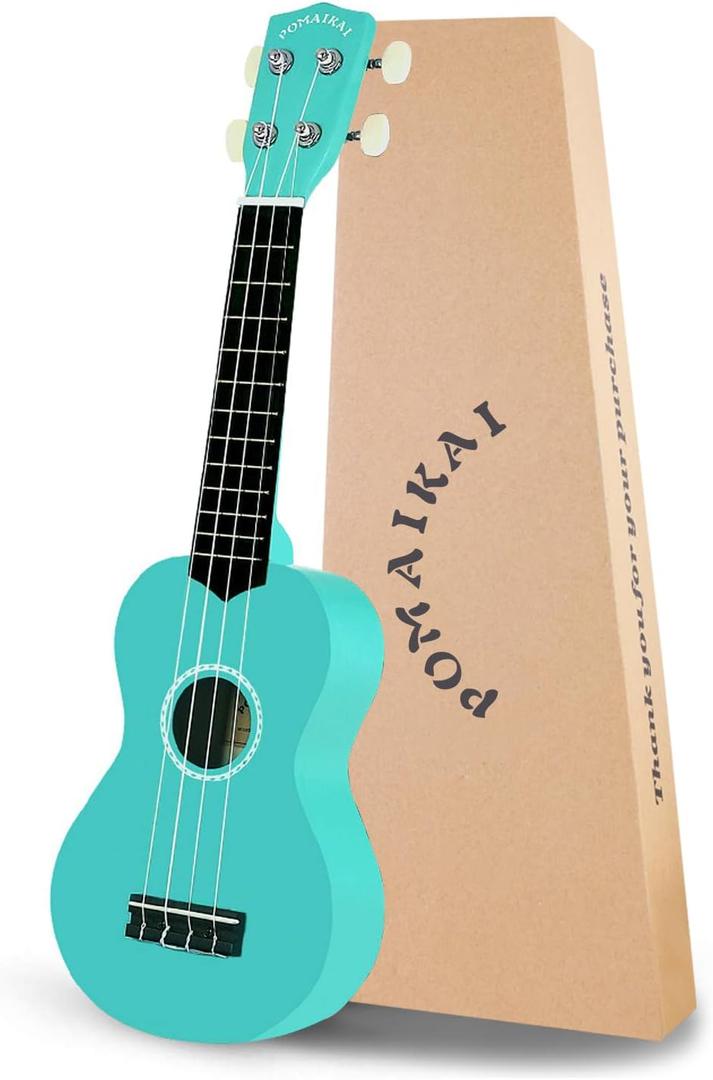 POMAIKAI Soprano Ukulele Starter Wood Ukele Hawaiian Guitar Ukelele 21" Beginner and Students (Blue) (03#Blue)