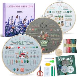 ETSPIL Embroidery Kit for Beginners, Easy Step-by-Step 4K Video Tutorials for Adults to Master 33 Core Stitches, Bound Guide & Magnetic Minder, Relaxing DIY Craft Hobby Gift for Women