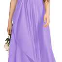Imily Bela Girls A-Line Halter Dress Junior Bridesmaid Flower Girl Flowy Chiffon Maxi Dresses Wedding Party Pageant Gown, Si10-12 Y