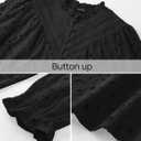 ZESICA Women's Casual Blouse Tops Puff Long Sleeve Button V Neck Hollow Out Eyelet Lace Embroidered Shirt Dressy (Black, L)
