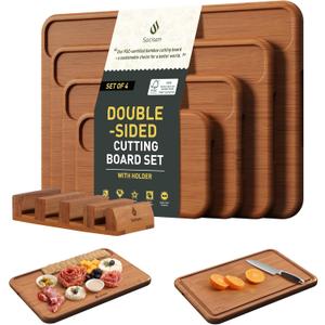 4 Packs Bamboo Cutting Board Set with Holder Over Sink Chopping Board Christmas Xmas Birthday Day Gifts Ideas Grandmother Gigi Granny Nana Glamma Mawmaw Yaya Abuela Abuelita Mamaw Mimi Nonna Oma Meme