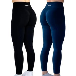 AUROLA Workout Leggings for Women Seamless Scrunch Tights Tummy Control Gym Fitness Girl Sport Active Yoga Pants (Large, Set (Black+tuxedo Blue)) AUROLA Workout Leggings for Women Seamless Scrunch Tights Tummy Control Gym Fitness Girl Sport Active Yoga Pants (Large, Set (Black+tuxedo Blue))