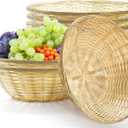 6 Pack Bamboo Bread Basket, 12 Inch Large Round Gift Baskets, Natural Bamboo Woven Wicker Berry Fruit Basket Food Storage Bin for Picnic Kitchen Restaurant