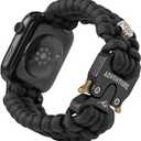 Paracord Band Compatible with Apple Watch Band 38mm 40mm 41mm 42mm 44mm 45mm, Robust Survival Tactical Weave Strap with Stainless Steel Buckle Quick Release for iWatch Series SE 7 6 5 4 3 2 1 for Men (Black)