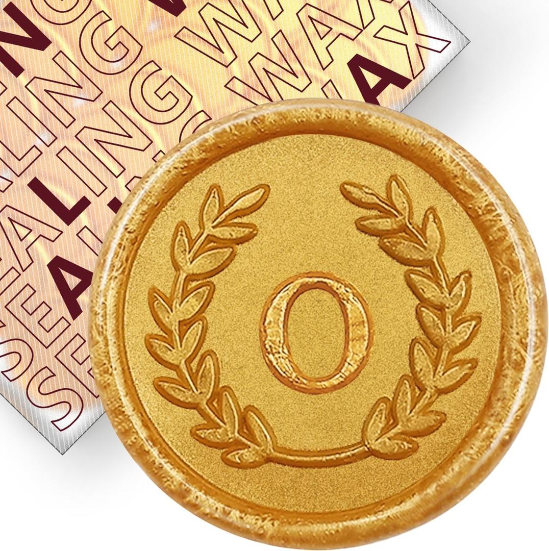 50Pcs Gold Letter O Adhesive Wax Seal Stickers, Hand-Made, No Need Seal Stamp, Tear and Use Wax Stickers for Wedding Invitations, Envelopes, Christmas Gift