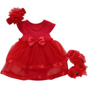 Niyage Baby Girls Clothes Dress Flowers Romper Sets Infant Tutu Bodysuit Party Outfits (Red, 11)