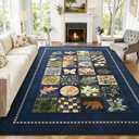 Large Area Rug 7x10, Floral Geometry Rugs for Living Room, Non Slip Low Pile Print Rug Indoor Carpet Bedroom Office Dining Kids Room Playroom Apartment Home Decor (Navy Blue, 7x10ft)