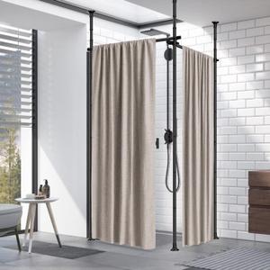 HOSKO Double Curtain Divider Stand - 48 to 144 inches Expandable Curtain Rod Room Divider Damage Free Freestanding Vertical Tension Stand, Black
