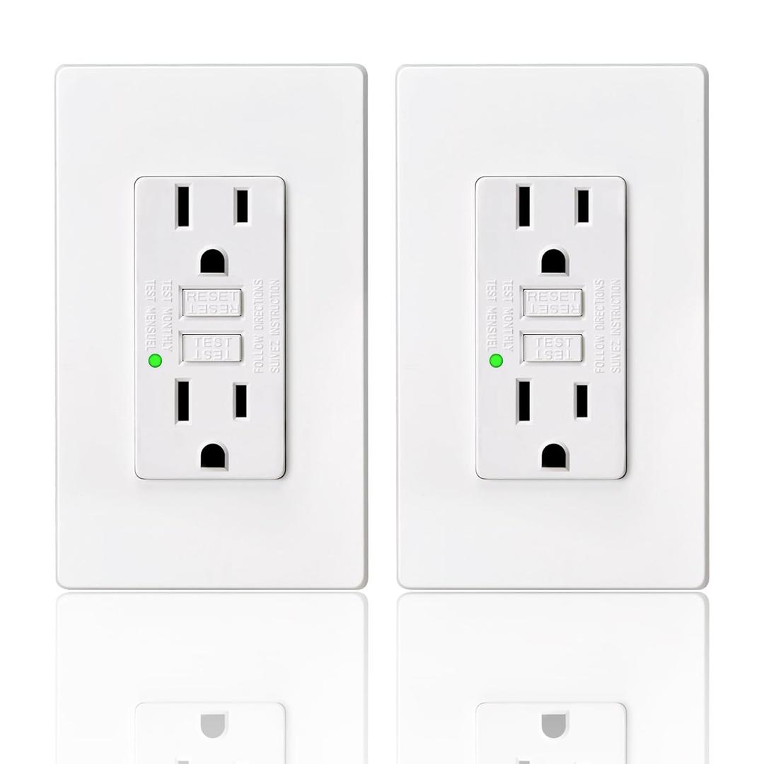 2 Pack Non-tr UL Listed 15 Amp White GFCI Electrical Outlet Receptacle, Outdoor (15 amp GFCI)
