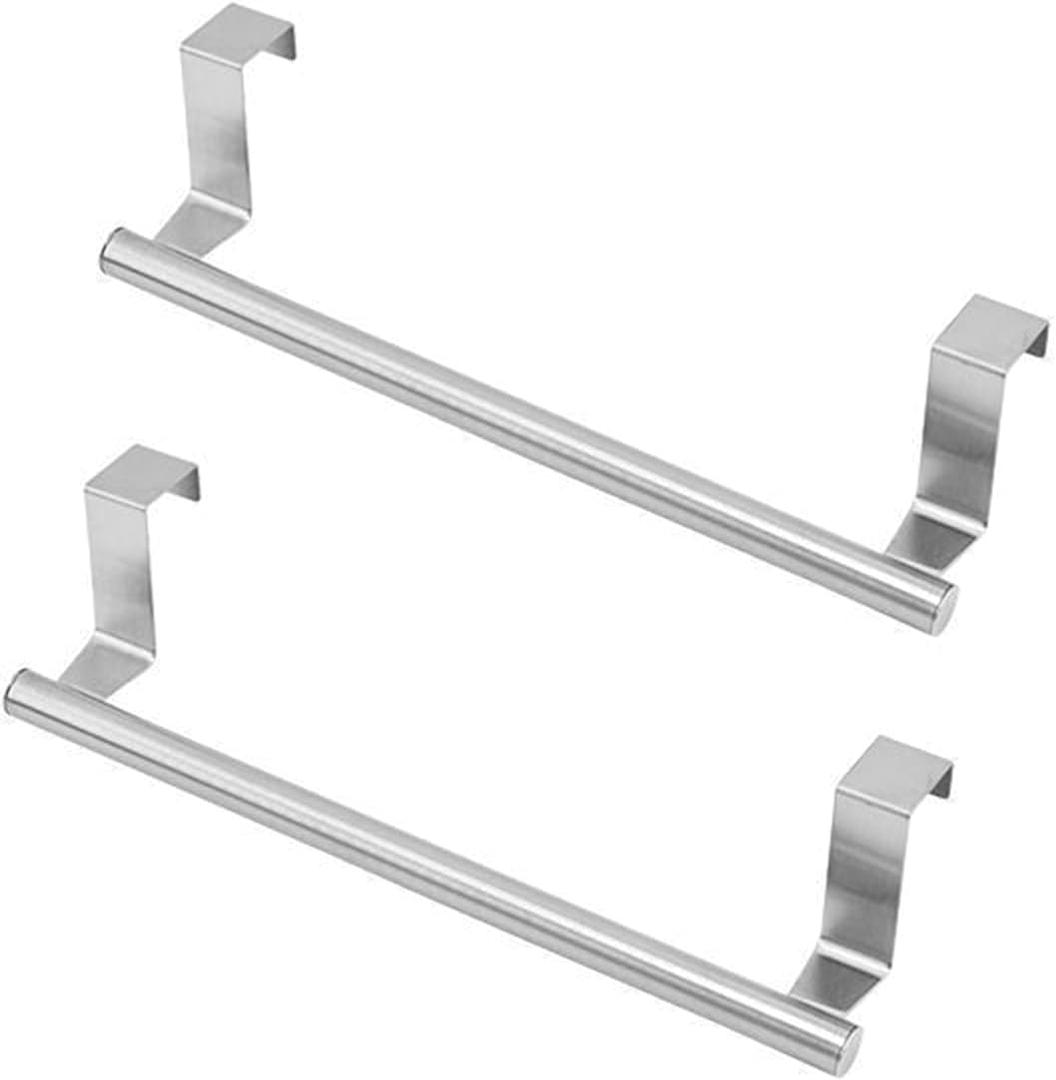 Over The Cabinet Towel Holder - 2 Pack Stainless Steel Door Mount Towel Bar, No Drill Hanger for Kitchen Cabinet & Pantry Organization
