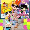 Power Girl Party Supplies5x3FT,Cartoon Girl Backdrop,Cartoon Theme Happy Birthday Party Banner for Boys and Girls Anime Party Decoration