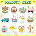 12Pcs Wooden Happy Easter Ornaments for Tree Cute Chick Rabbit Hanging Decorations Truck Easter Egg Spring Flower Hanging Ornaments Holiday Bunny Decorations for Indoor Courtyard Porch Decoration