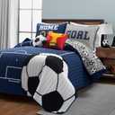 Lush Decor Soccer Game Reversible Quilt Quen Size 4 Piece Set Full/Queen Navy & Gray - Toddler Bedding Set Full Quilt - Sports Decor - Soccer Bedding