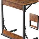 Tatub Folding TV Tray Table, 24" Wide C-Shaped End Table for Couches, Small Sofa-Side Laptop Desk with Metal Frame for Living Room, Bedroom, Rustic Brown