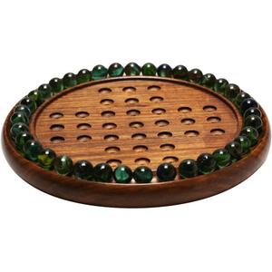 Wooden Solitaire Board Game  10-Inch Marble Strategy Board with 33 Balls  Classic Solo Game for Adults & Family