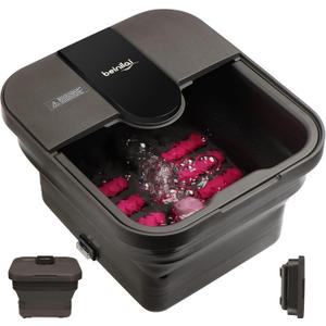 Beinilai Collapsible Foot Spa,Foot Bath with Heat and Massage and Bubble Jets,Foot Soak Tub with Six Non Motorized Rollers,Acupressure Massage Points,Red Light and Removable Pumice Stone (Dark Grey Foot Spa Kit)