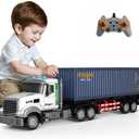 23.6-Inch 9-Channel Remote Control Semi Truck with Trailer  1:24 Scale RC Container Carrier Truck Toy for Kids 3-8, Dual Batteries, Light & Sound Effects, Ultimate Gift for Boys & Girls