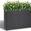 LEWIS&WAYNE Large Rectangular Block Planter Box Handmade Wicker Tall Planters for Outdoor Plants with Removable Liners Modern Planter for Indoor Outdoor Patio Deck - Black, 38''x11''x30''