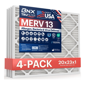 BNX TruFilter 20x23x1 Air Filter MERV 13 (4-Pack) - MADE IN USA - Electrostatic Pleated Air Conditioner HVAC AC Furnace Filters for Allergies, Pollen, Mold, Bacteria, Smoke, Allergen, MPR 1900 FPR 10