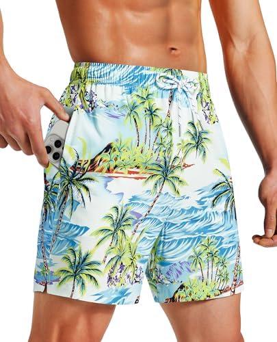 Milin Naco Mens Swim Trunks 5 inch Board Shorts with Zipper Pockets Bathing Suit Mesh Lining Swimsuit Quick Dry, Size: M