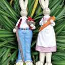 Easter Bunny Decorations Couple Rabbit Holding Bird Chutes and Carrot, Hand-Painted Crafts Statue, Spring Easter Bunny Figurine-9''H