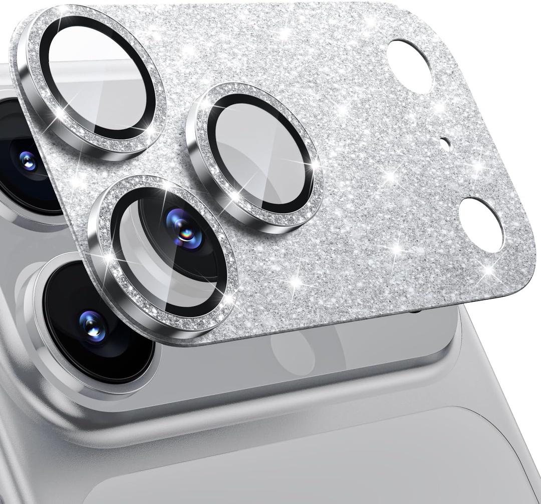 WSKEN for iPhone 17 Pro Max Camera Lens Protector, [Military Grade Shatterproof] [Strong Adhesion] Metal Aluminum Alloy Tempered Glass Camera Screen Protector, Glitter