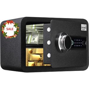 Tenamic Biometric Fingerprint Safe Box 0.85 Cubic Feet Fireproof Waterproof Safe Box with Induction Light and Leather, Solid Alloy Steel Office Hotel Home Cabinet Safe, Black