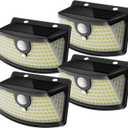 Aootek New Solar Motion Sensor Lights 120 LEDs with Lights Reflector,270 Wide Angle, IP65 Waterproof, Step Lights for Front Door, Yard, Garage, Deck (Black, Daylight White, 4-Pack)