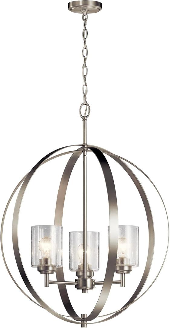 Kichler Winslow 24.5" 3-Light Orb Chandelier with Clear Seeded Glass in Brushed Nickel for Kitchen, Bar, Dining Nooks, Small Entryways, Luxe Industrial, (30.75"x 24.5"), 44034NI