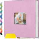 Popotop Photo Album Self Adhesive with Picture Display Window,40 Pages DIY Scrapbooking Supplies Kit for 4x6 8x10 Picture,Linen Cover Memory Book for Baby Wedding, with Scraper and Metallic Pen (Pink)