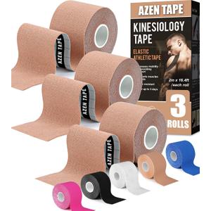 2 x AZEN 3 Rolls Kinesiology Tape, 16.4 ft Waterproof Kinetic Tape for Joints Support and Muscle Pain Relief, Knee Tape, Athletic Tape, Uncut Muscle Tape - Skin