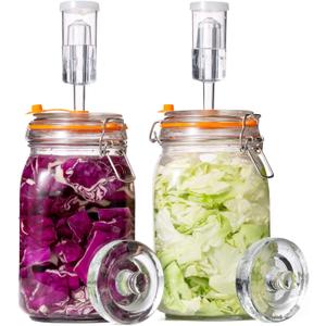 JILLMO Fermentation Jar, 1.5 Liter Glass Fermenting Jar with Fermenting Weights and Airlocks, Pack of 2