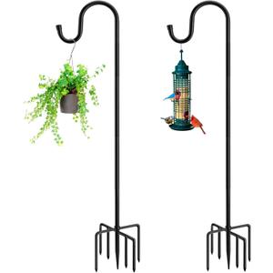 84" Shepherds Hooks for Outdoor with 7 Prongs Base, Heavy Duty Bird Feeder Pole for Hanging Lantern, Hummingbird Feeder, Shepherds Hook for Bird Feeders for Outside, 2 Packs, Black