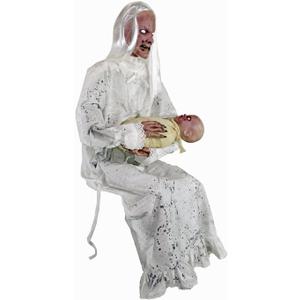 Haunted Hill Farm Life-Size 2.9-Ft Animatronic Gravely Granny by Tekky Halloween Decoration with Motion-Activated Sounds
