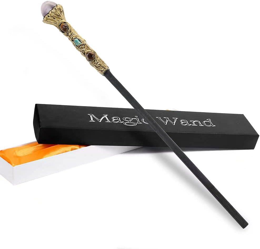 Bubbmi Witch Magic Wand with Crystal, Gemstone Wizard Halloween Christmas Cosplay Accessories Sorcerer Collection Witchcraft Props with Gift Box (Dark Purple 1)