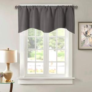 vctops Solid Blackout Curtain Valance for Kitchen/Bedroom Rod Pocket Scalloped Valance Short Curtain Panels (52"x18", Dark Grey)