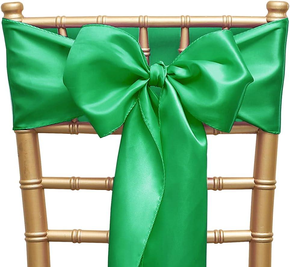 Pack of 50 Satin Emerald Green Chair Sashes Bows 7 X 108 Inch Universal Forest Green Chair Ribbons Ties for Wedding Ceremony Party Birthday Anniversary Engagement Christmas Outdoor Event Decor