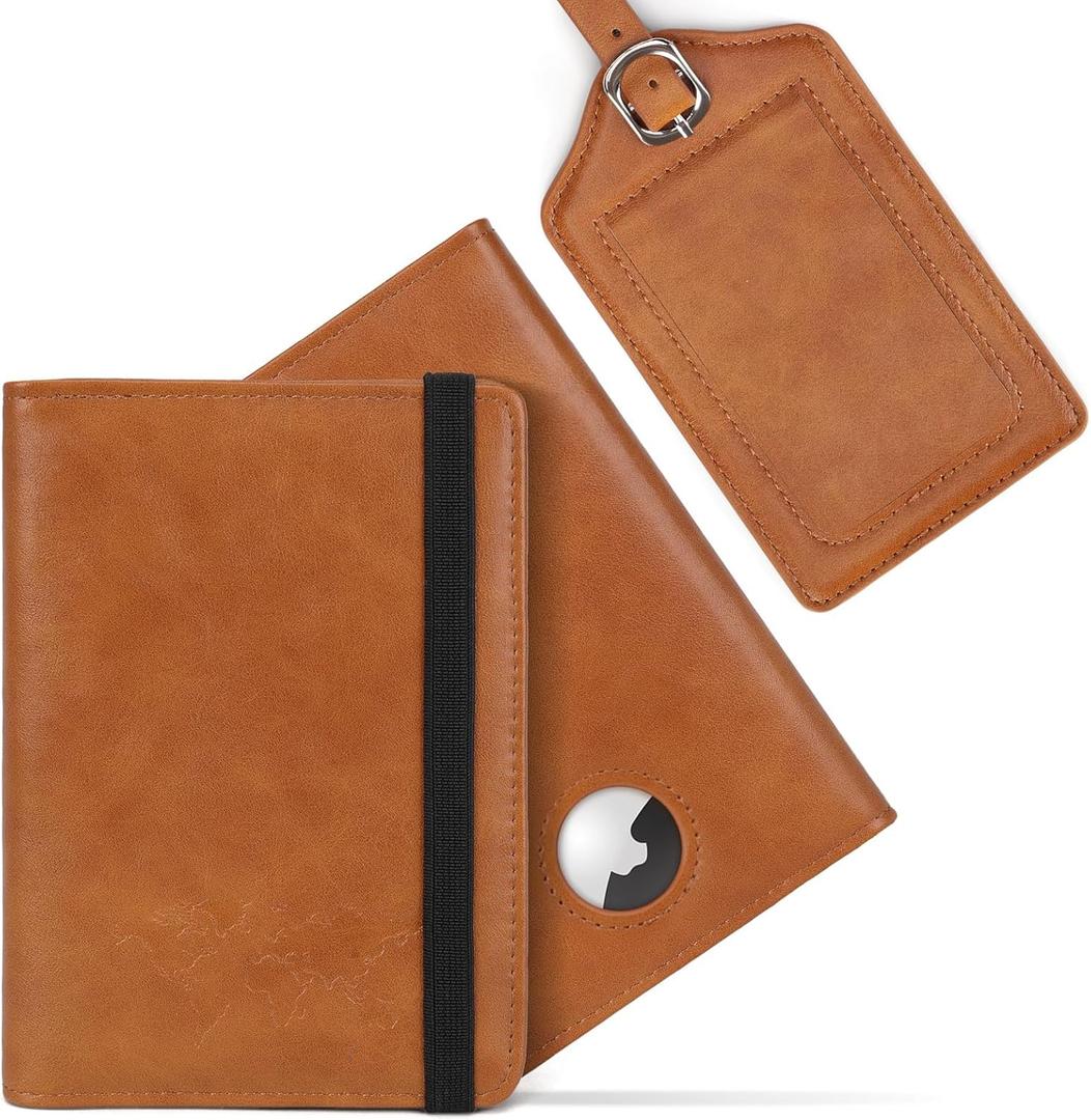 Passport Holder with Airtag Slot and Cards Cash Air Ticket Pocket, Passport Book Cover Case Travel Essentials Brown