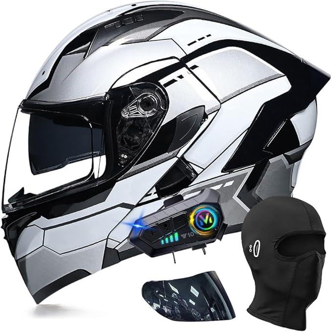 Bluetooth Modular Motorcycle Helmets, DOT Approved Flip Up Full Face Motorcycle Dual Visor Helmet, with Dual Speakers and Microphone, for Adults Men and Women M