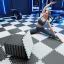 Reversible DualColor EVA Foam Gym Mats, 16 Tiles (20"x20"), TwoTone DoubleLayer Interlocking Puzzle Floor Tiles for Home Gym, Workout Room & Garage