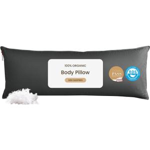 Goose Down Body Pillows for Adults, Large Body Pillow for Side Sleeper, Hugging Feather Body Pillow Insert, Cooling Full Length Long Pillow for Bed with 100% Organic Cotton Shell, Black 20"x60"