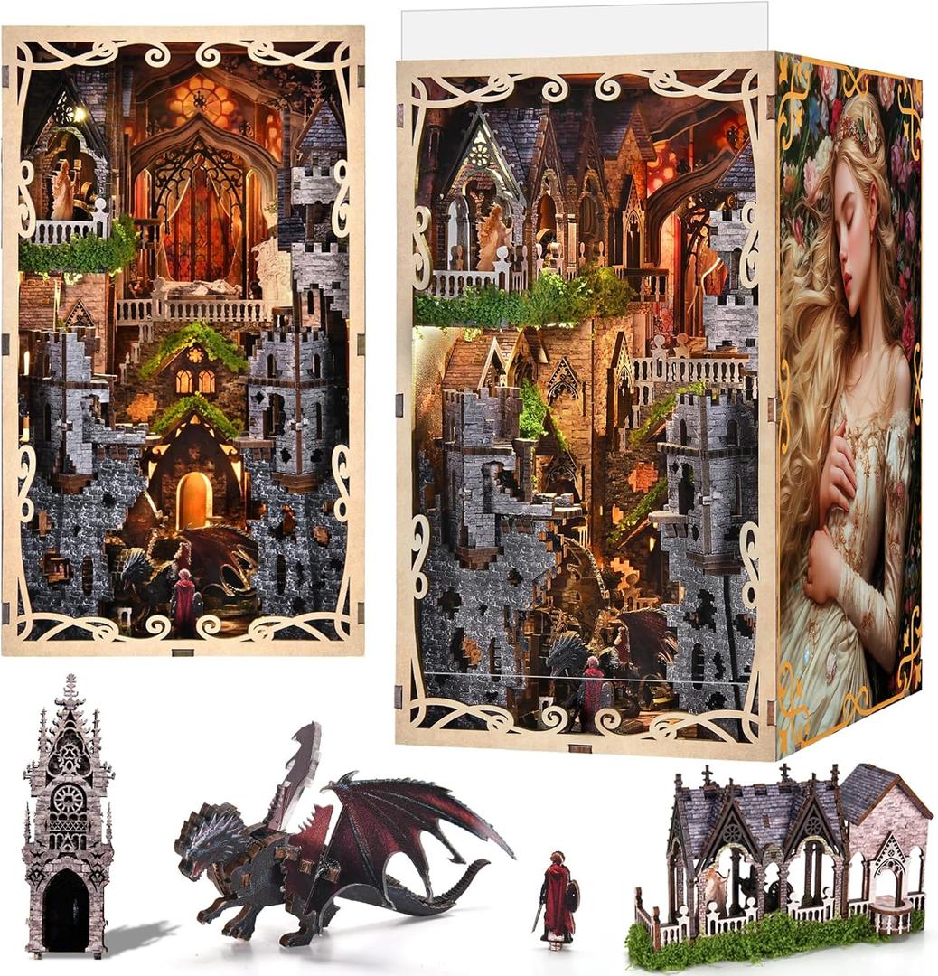 MiniCity Book Nook Kit, DIY Scene Miniature House Kit Tiny House Mini Booknook Craft Bookshelf Decor, 3D Puzzles for Adults, Scale Model Building for Book Lovers (Sleeping Beauty)